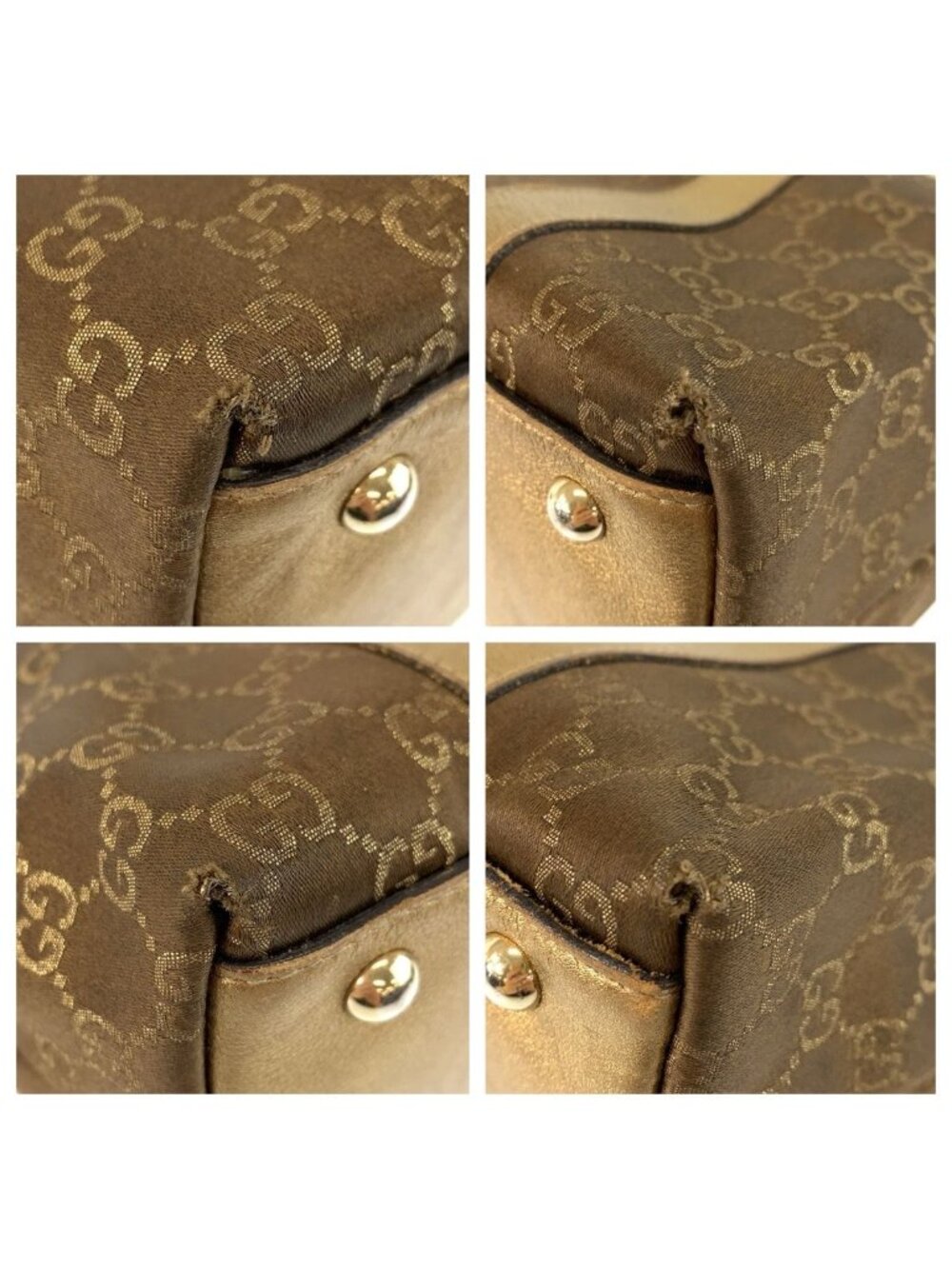 Gucci Abbey Gold Brown GG Canvas Leather Tote Shoulder - Picture 3 of 9